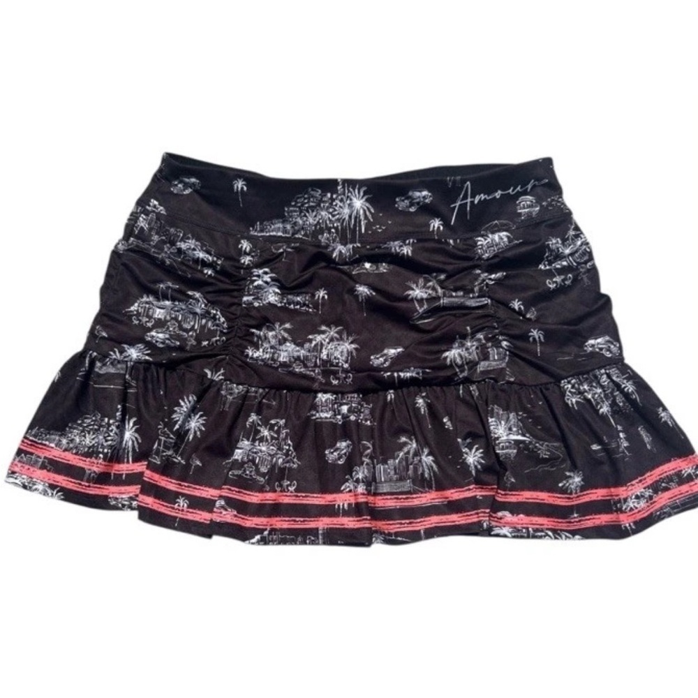 Lucky In Love Skirt C’est La Vie Ruched Golf Tennis Pickleball Black Pink Large - Picture 3 of 7